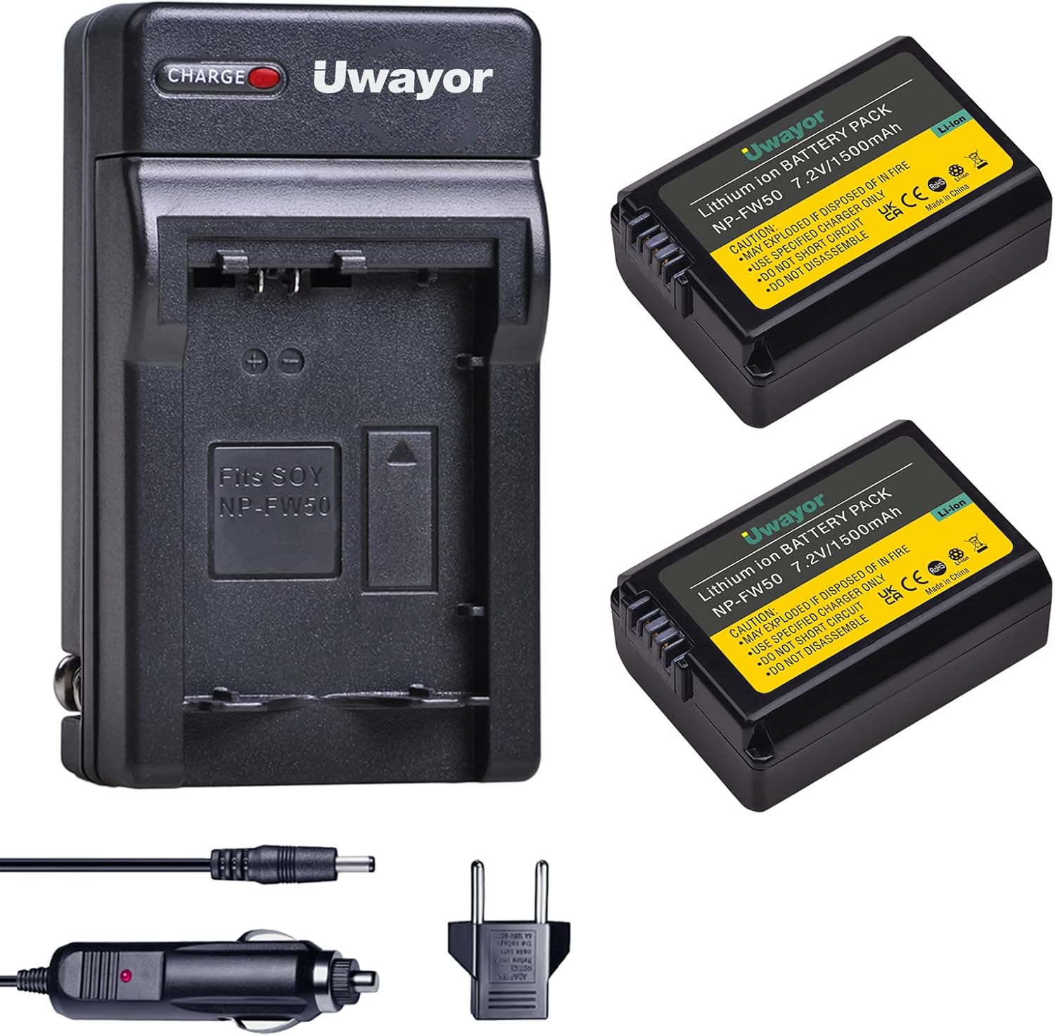 NP-FW50 Battery and Charger for Sony Alpha A6000, A6100, A6300, A6400, A6500, A5100, A7, A7 II, A7R, A7R II, A7R2, A7S, A7S II, A7S2, A5000, A3000, A55, RX10