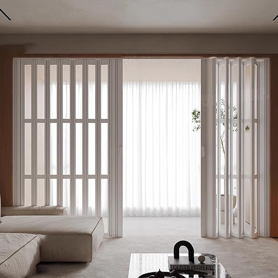 Accordion Bifold Double Doors with Handles & Glass for Balcony Basement Restrooms Customizable Size (64x85in)