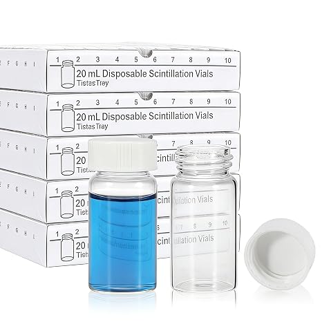 20 mL Glass Sample Vials, 500 PCS Liquid Scintillation Vials | Borosilicate Glass, 22-400 Polypropylene Screw Caps with Foamed Polyethylene Liner