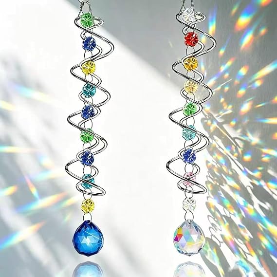 2-piece Set of Crystal Sun Catchers, Double Spiral Design, Suitable for Indoor Window Crystal Sun Catchers, Home Garden Party Decorations, Christmas Wedding Gifts