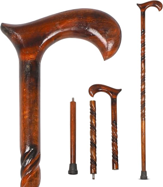KSJONE Wooden Canes for Men, 3 Foldable Wood Cane, Canes for Women, Unique Walking Stick, Ergonomic Walking Sticks for Seniors, Non-Slip Tip for Safety