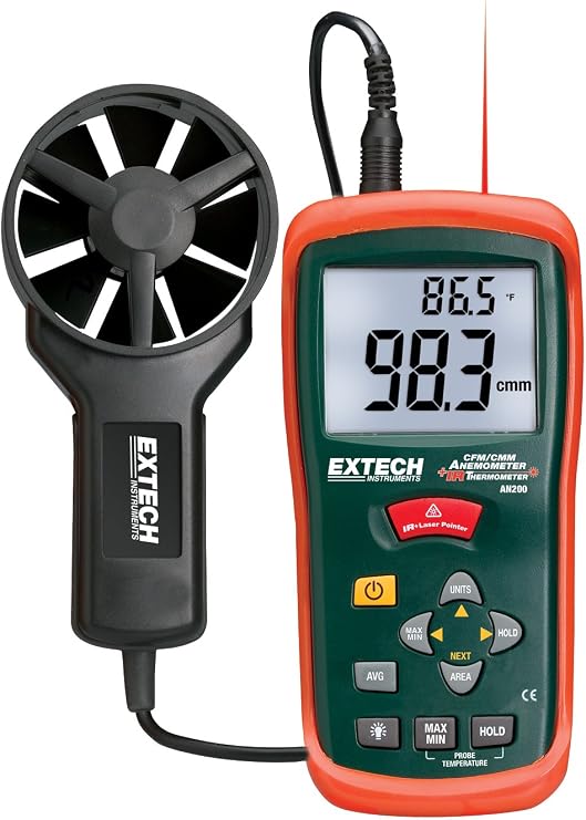 Extech AN200 CFM/CMM Mini Thermo-Anemometer with Built-in Infrared Thermometer