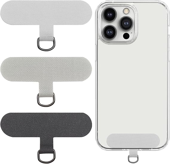 Phone Tether Tab, 3 Pcs Cell Phone Lanyard Patch Compatible with iPhone Smartphone, Phone Strap Replacement Part for All Full Phone Cases, Black/Grey/White
