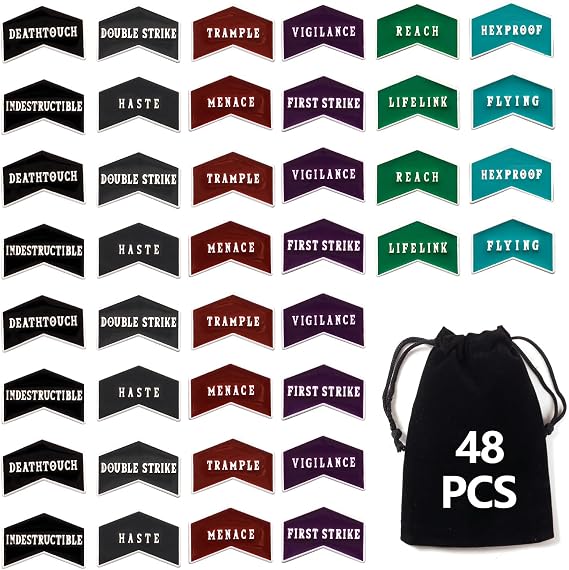 48 Pieces Magic Gathering Counters Tokens Antique Metal Buff MTG Keyword Counters Set Double Sided Compatible with MTG with Velvet Drawstring Pouch
