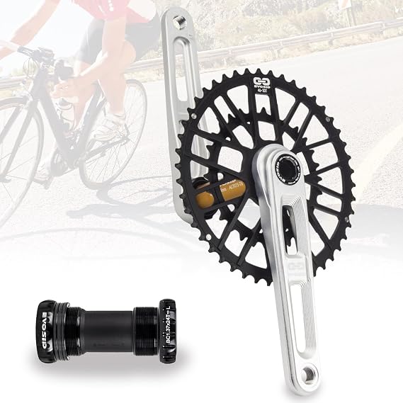 Road Bike Crankset With 46-30T/48-32T GXP Double Chainring 165/170/175mm Hollow Integrated Crank Arm Set With Bottom Bracket Compatible For 8/9/10/11/12 Speed(165mm Silver,46-30T)