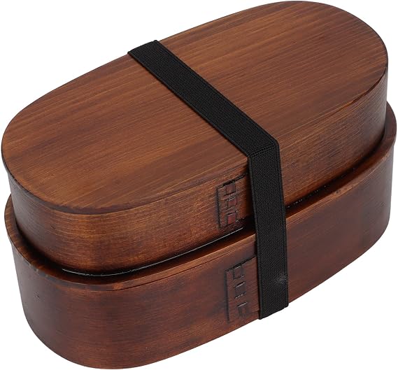 Japanese Bento Box Adult Double Lunch Box Wooden Food Container Picnic Box Portable Bento Box for Office Hiking Camping Potluck