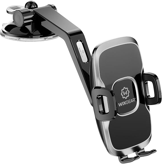 Universal Dashboard Curved Phone Car Suction Cup Mount Holder by Wixgear 360 Degree Rotation Compatible with iPhone 13 Pro Max, 12 Pro, Galaxy S21, S20