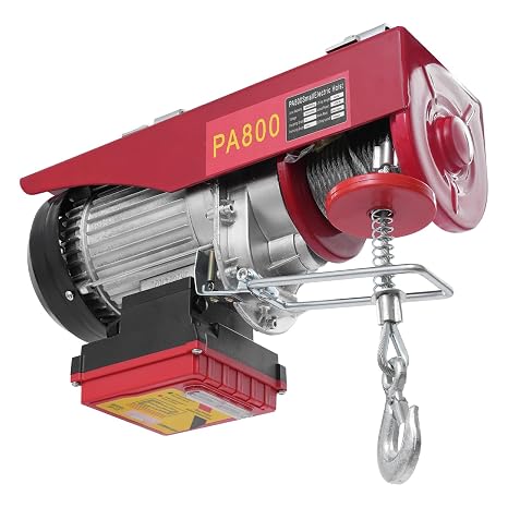 Electric Hoist 800KG,Aluminium, Steel Wire, Cast Iron Overhead Hoist 220V Electric Winch for Garage, Warehouses, Factories Lifting with Line,80m/262.5ft Remote Control Emergency Stop Switch
