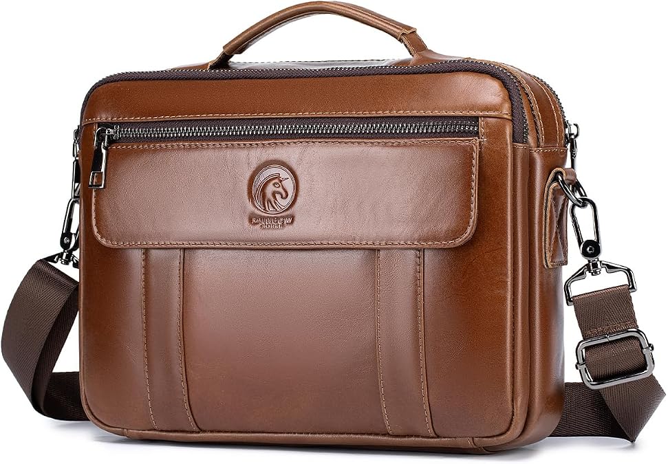 Men's Leather Crossbody Bag - Casual Messenger Shoulder Bag for Commuting, Large Capacity Laptop Briefcase with Multi-Pockets for Office
