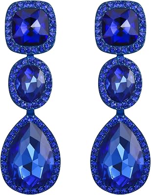 EVER FAITH Womens Austrian Crystal Elegant Bridal Square Oval-cut Teardrop Dangle Pierced Earrings