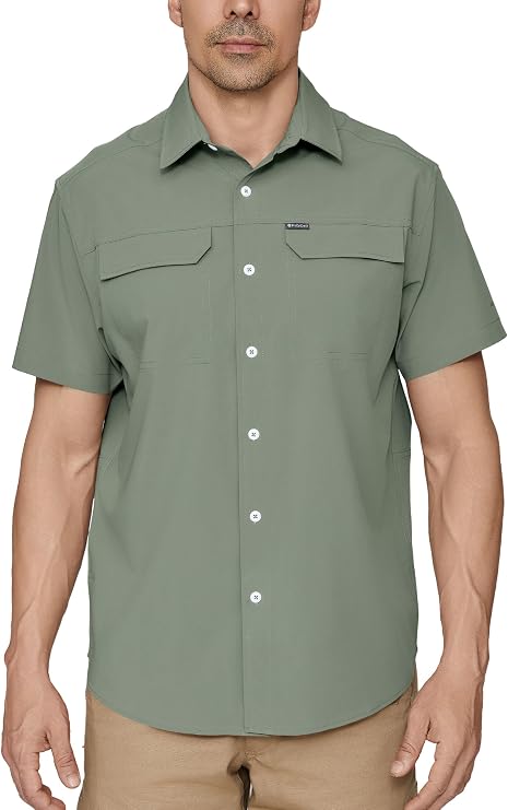 Men's UPF 50+ Sun Protection Shirt Short Sleeve Hiking Fishing Shirt Quick Dry for Safari Travel Button Down Shirts