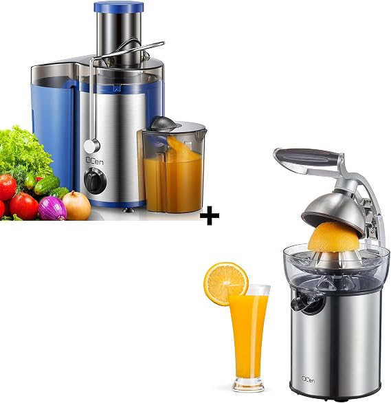 Qcen 500W Juicer Machine Blue and Electric Citrus Juicer Squeezer Bundle