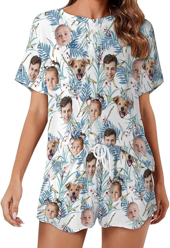 Personalized Pet Face Pajama Set Custom Sleepwear Funny Gift for Women