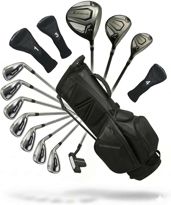 XDriveMax Men's & Women's Complete Golf Clubs Set (11-Piece Package), Lightweight Graphite/Steel Shafts, 460cc Driver, 3 Wood, Hybrid, 5-9 Iron+PW+SW, Blade Putter, Deluxe Stand Bag (Right/Left Hand)