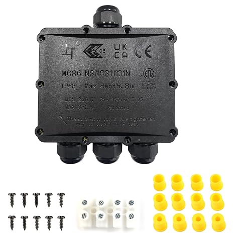 Waterproof Junction Box - IP68 4 Way M25 Large Outdoor Electrical Box for 4-14mm Cables, Big Waterproof Wire Connector for Multi Cable Garden Underground and Exterior Wiring