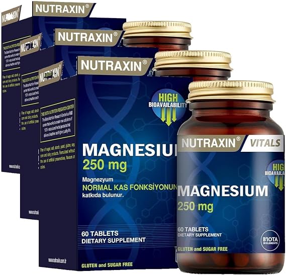Nutraxin Vitals Magnesium 250 mg 60 Tablet Takviye Edici Gıda (3 paketi)