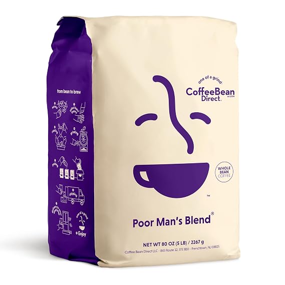 Coffee Bean Direct Poor Man's Blend, Whole Bean, 5lb Bag