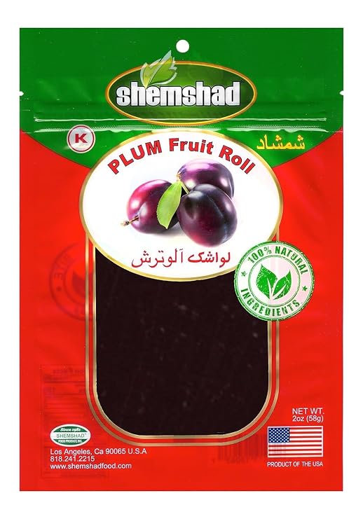 Shemshad Lavashak Plum Authentic Persian Style Fruit Leather Sour and Salty Fruit Layer Made in USA Certified Kosher 2oz