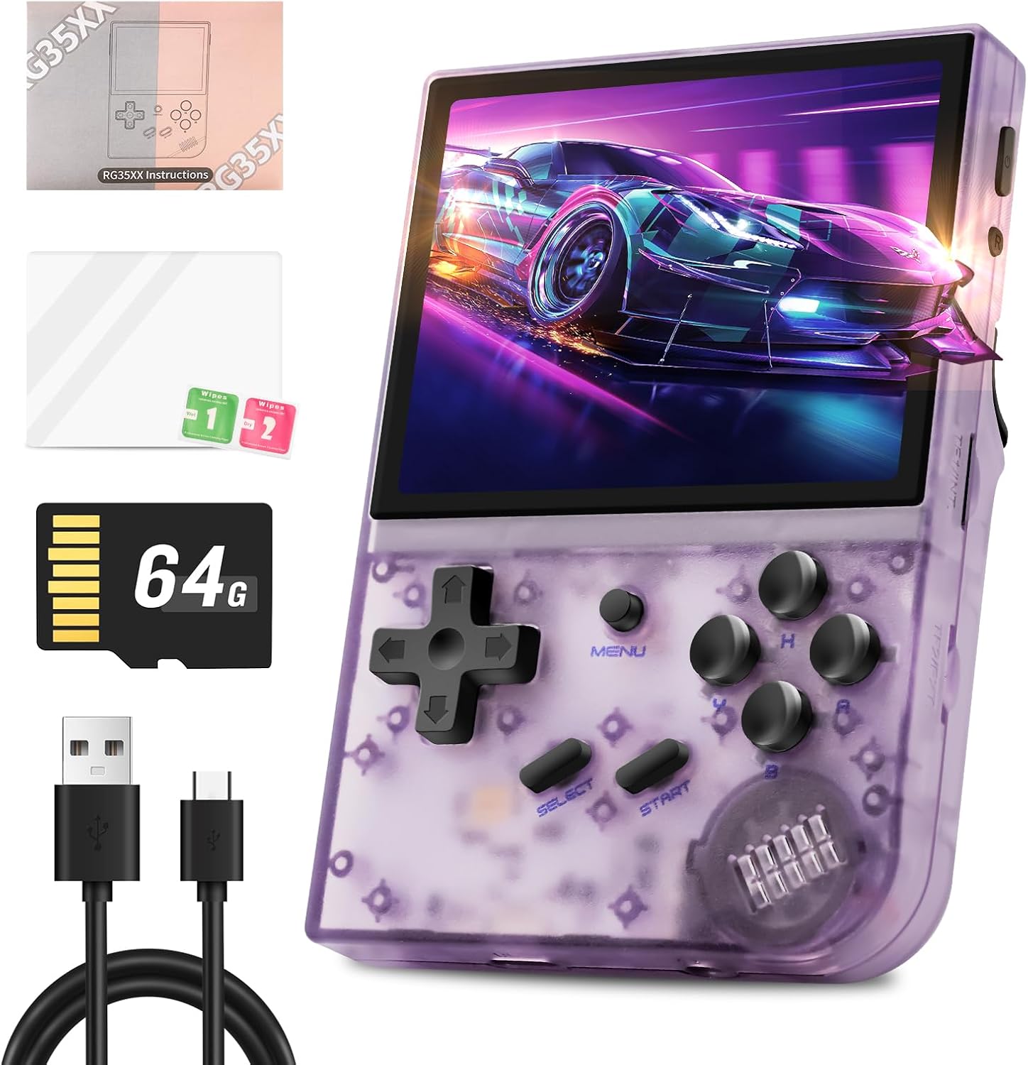 Anbernic RG35XX Handheld Games Consoles with 5400 Classic Games, 3.5 Inch IPS Screen Linux System, Support 2.4G Wireless Gamepad and HDMI TV Output, Games Console,Gifts for Boys and GirlsPurple