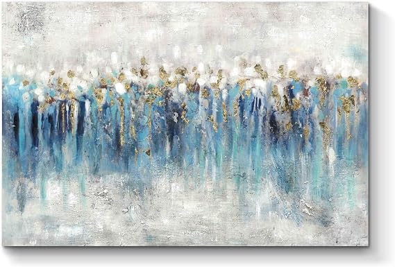 TAR TAR STUDIO Abstract Canvas Wall Art Pictures: Gray and Blue Painting Modern Artworks for Living Room (45''W x 30''H, Multiple Sizes)