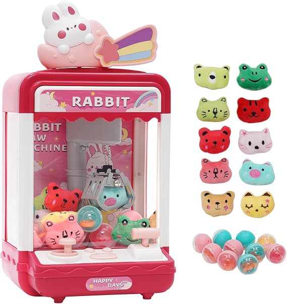 Mini Claw Machine, Arcade Game For Kids Electric Candy Grabber With Light Music Vending Machine Toys With 10 Dolls 10 Capsule