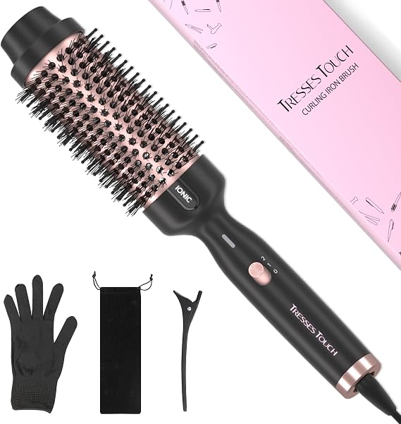 1.77 Inch Thermal Brush, Round Heated Hot Brush Blowout Ionic, Curling Brushes for All Hair, 2 Temperature Setting, Universal Voltage for Travel, Dual PTC, Not for Blow Drying, Rose Gold