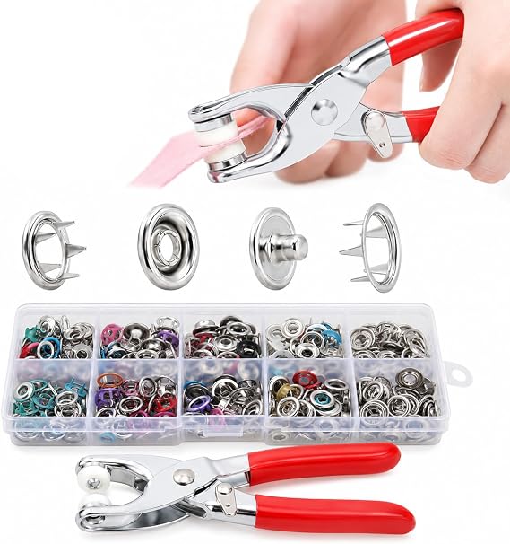 400PCS Popper Fasteners Kit with Snap Fastener Pliers, Grommet Set