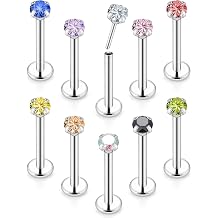 Vsnnsns 16G 18G 20G Threadless Push in Lip Rings Stainless Steel Flat Back Nose Rings Studs Earrings Tragus Helix Conch Cartilage Lobe Earrings Stud Piercing Jewelry for Women Men Diamond CZ Silver