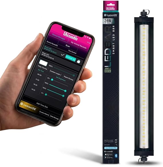 Arcadia LumenIZE Jungle Dawn LED Bar 19" Long 24 Watts High Lumen Output Smart LED Light Bars for Indoor Reptiles Terrariums, Plants and Bioactive Setups, Long Lasting Easy to Use Natural Lighting