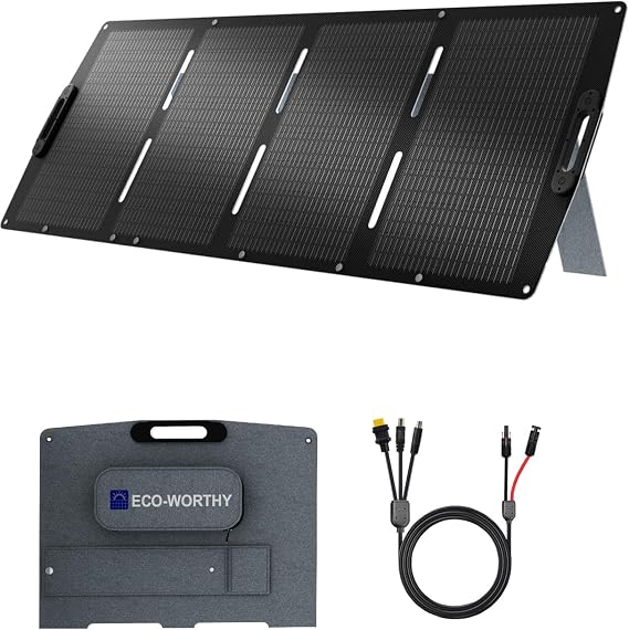 ECO-WORTHY 200W Portable Folding Solar Panel IP67 with Adjustable Kickstand | Moco cell,ETFE,IP67 waterproof.59-in 3-in-1 cable (XT60/DC7909/DC8020),angle kickstand.For motorhomes,capervans,outdoor