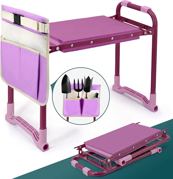 Foldable Garden Kneeler and Seat 2-in-1 Gardening Stool with a Tool Storage Pouch, Lightweight and Portable for Elderly, Outdoor, Lawn Care