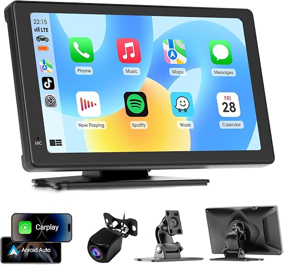 Haudio 7" Portable Car Radio with Wireless Apple CarPlay & Android Auto, Suitable for Almost All Vehicle Types Such as Pickup Trucks, Sedans,Backup Camera|GPS Navigation|Car Accessories