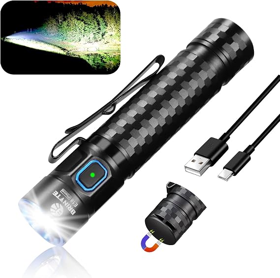 Brinyte E18 1200Lumen Rechargeable LED Flashlight, Magnetic Base Work Light | Type-C Fast Charge, 220h Max Runtime, Power Indicator, 7 Lighting Modes with Turbo & SOS, for Home, Outdoors, and Emergency
