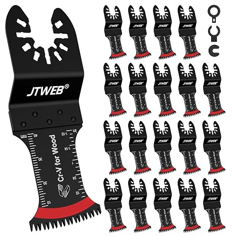 JTWEB Japanese Tooth Multi Tool Blades for Wood, 20PCS Arc-Shaped Edge Oscillating Tool Blade Clean Cut for Wood, Plastic, Oscillating Saw Blades Sharpener Multitool Blades Kits for Bosch