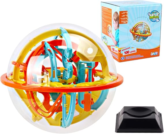 3D Maze Ball, 7.1in Labyrinth Puzzle Ball with 100 Obstacles | Brain Teaser Game, 100 Challenges, Educational Toy, Interactive Maze Sphere Game