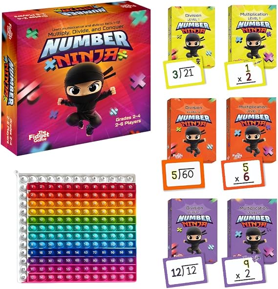 The Fidget Game Number Ninja, Multiplication & Division Game for Grades 24 | Fun Learning Activity with Math Problems, Classroom & Homeschool Flash Cards & Strategy Play