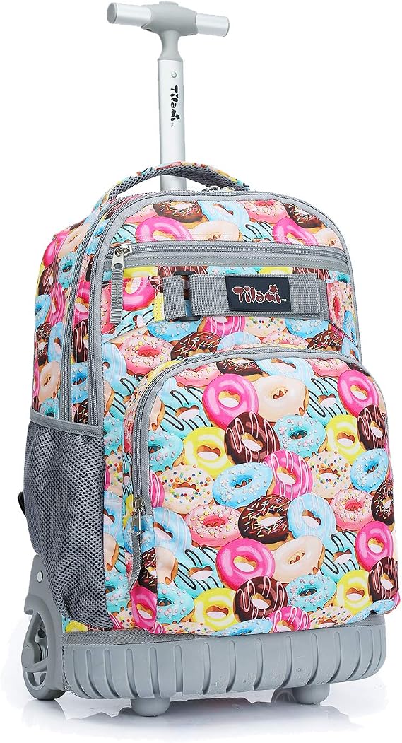 Tilami Rolling Backpack 18 inch Wheeled Backpack School College Student Travel Trip Boys and Girls, Doughnut, OneSize, Custom