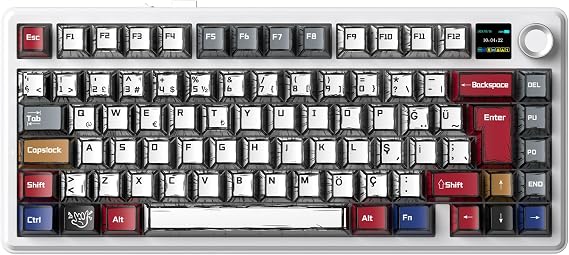 Aula F75 Max Mekanik RGB TKL GrayWood V4 Switch Kablosuz Makrolu Hot Swap Türkçe Q Klavye Comic