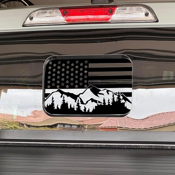Zhizhong Rear Middle Window Mountain Decal for 2024-2026 Toyota Tacoma | American Flag, Back Center Sliding Window Glass, Vinyl Sticker