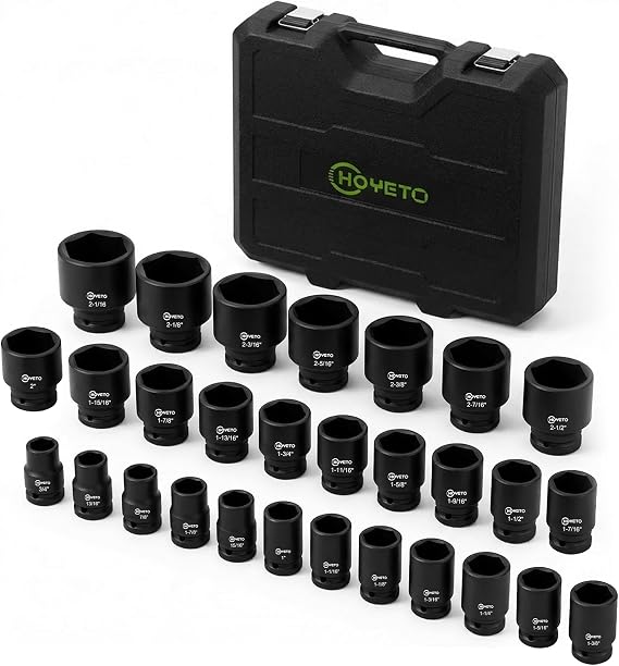 3/4" Impact Socket Set 29 Piece 3/4" Drive Impact Sockets Set, Rugged Construction, Cr-Mo, 6-Point Sockets,3/4 Inches Socket Set Impact SAE 3/4 inch - 2-1/2 inch, with a Storage Cage