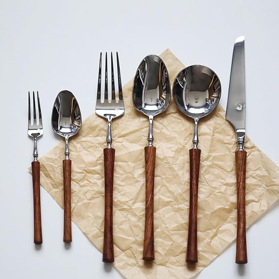 48 Piece Silverware Set Service for 8,Imitation Wooden Handle Steel Flatware Set Vintage Embossed Cutlery Utensil Set Home Kitchen Eating Tableware Set Include Fork Knife Spoon Set Dishwasher Safe