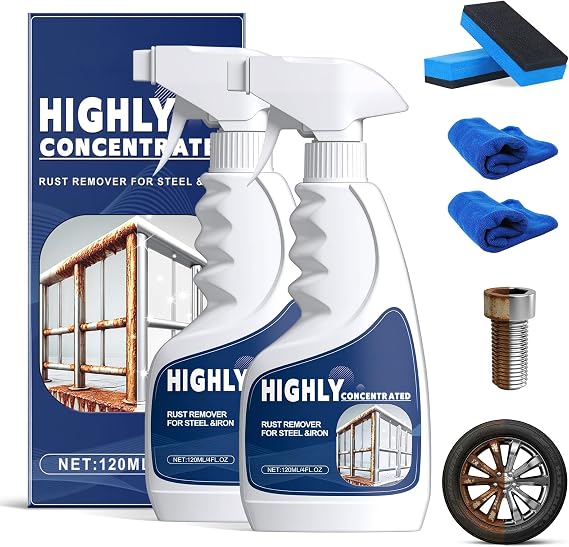 2 Pcs Rust Remover Spray for Metal, Powerful Rust Removal Heavy Duty Metal Cleaner, Multipurpose Highly Concentrated Rust Remover for Steel & Iron, Stainless Steel, Automotive Parts, Fast Acting
