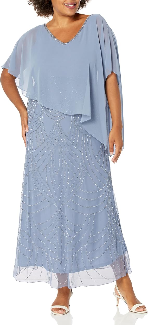 J Kara Women's Plus Size Pop Over with Beaded Bottom