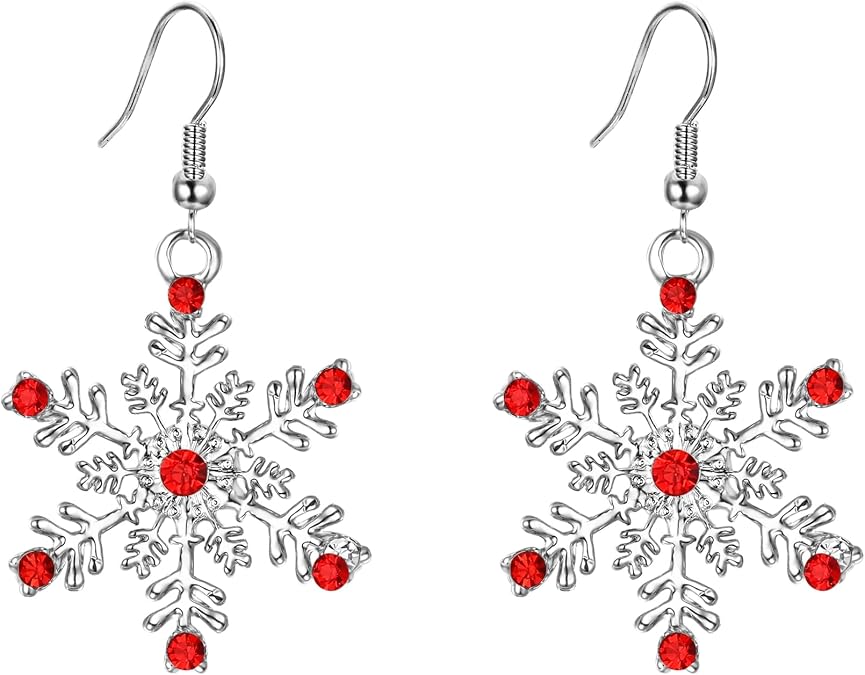 EVER FAITH Snowflake Earring for Women Austrian Crystal Winter Party Flower Snowflakes Pierced Hook Dangle Earrings Jewelry for Christmas