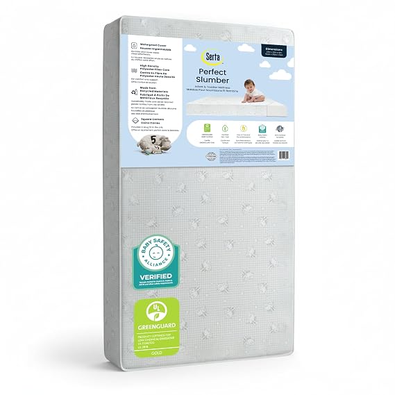 Serta Perfect Slumber Dual Sided Crib and Toddler Mattress - Waterproof - Hypoallergenic - Premium Sustainably Sourced Fiber Core -GREENGUARD Gold Certified (Non-Toxic) - Made in USA