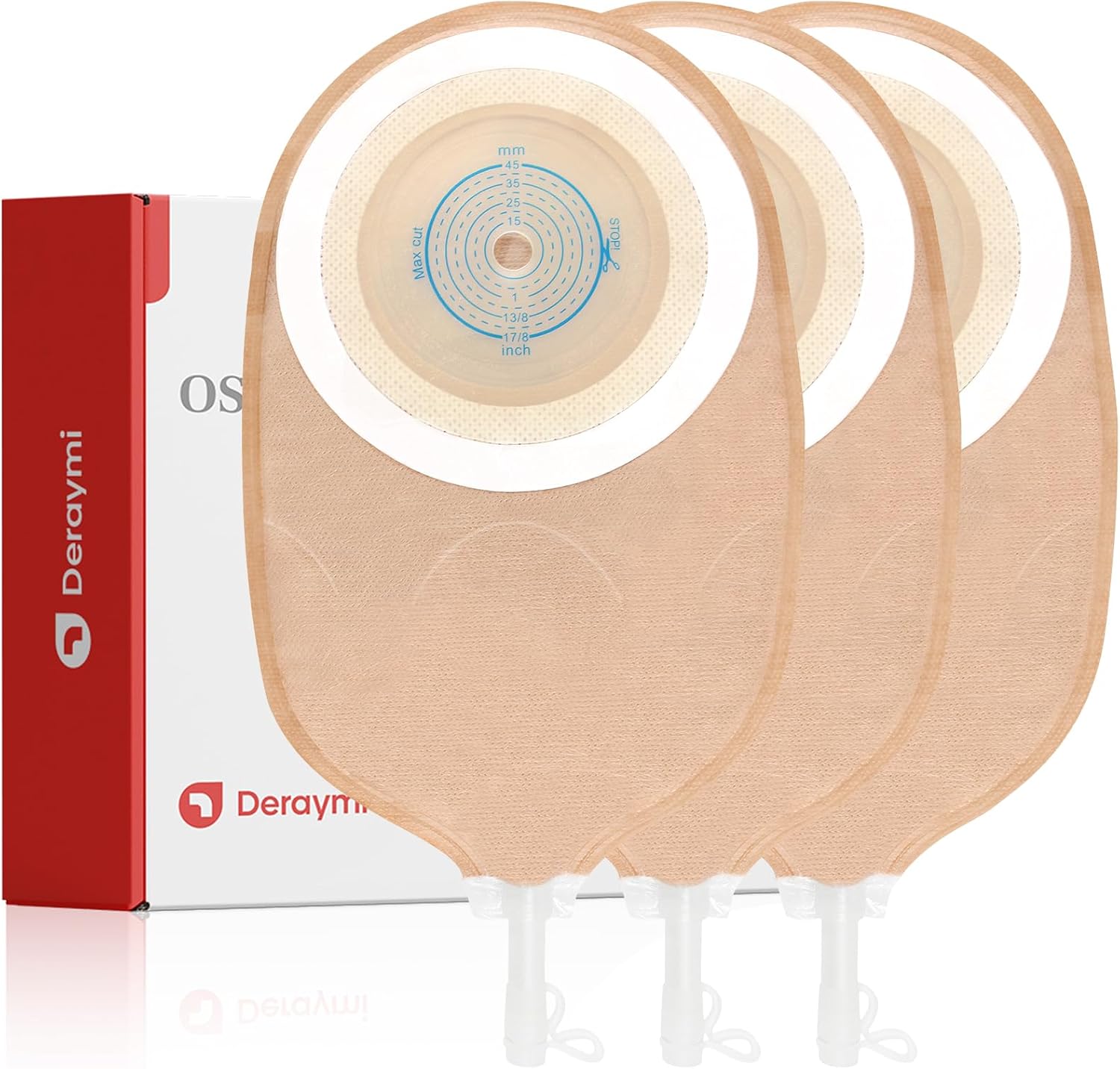DERAYMI 30PCS Urostomy Bag Drainable Pouch One Piece Ostomy Supplies,15-45mm Can Be Cut Backflow Prevention for Colostomy Ileostomy Stoma Care
