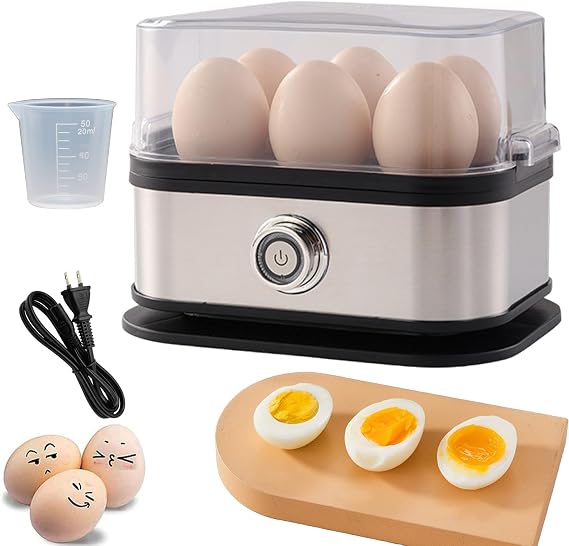 Smart Egg Cooker with Auto Shut Off, Effortless Egg Cooking with The Ultimate Stainless Steel Egg Cooker, 6 Eggs Capacity Electric Egg Cooker for Hard Boiled, Medium, Poacher (1Pcs)