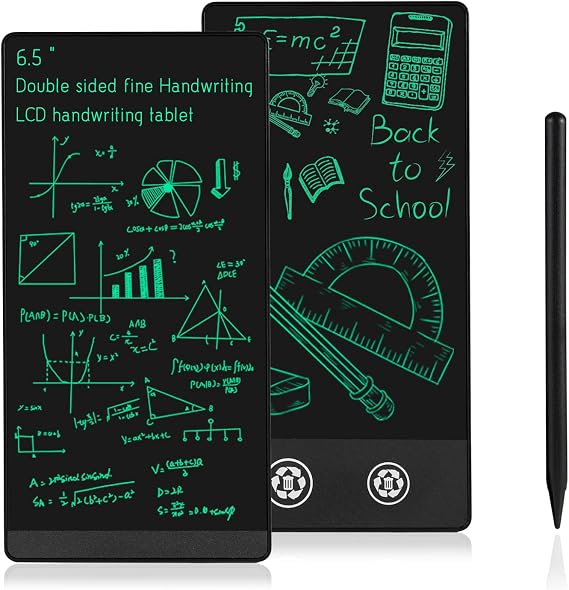 Mini LCD Writing Tablet 2 Sides Screen Erasable Reusable 6.5inch and 6inch Electronic Drawing Pads Portable Digital Scratchpad for Adults Kids Home Office (Black)