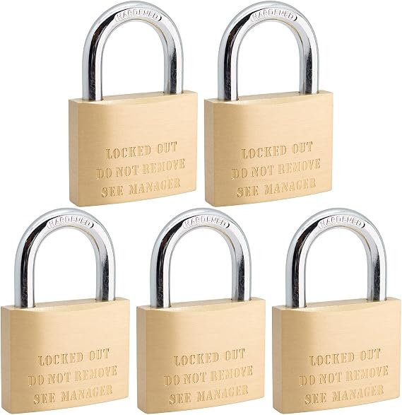 Unity Keyed Padlock Warning Logo, Solid Brass Padlock 50mm (2") for Self Storage, Storage Unit, Sheds, Truck, Trailer (5 Pack)