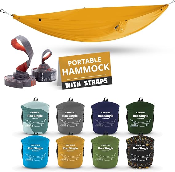 Single Hammock for Outdoor Adventures - Lightweight Camping Hammock Made from Recycled, Ultra-Strong Fabric for Lasting Comfort - Includes Python 10' Hammock Straps for Fast, Knotless Setup Anywhere